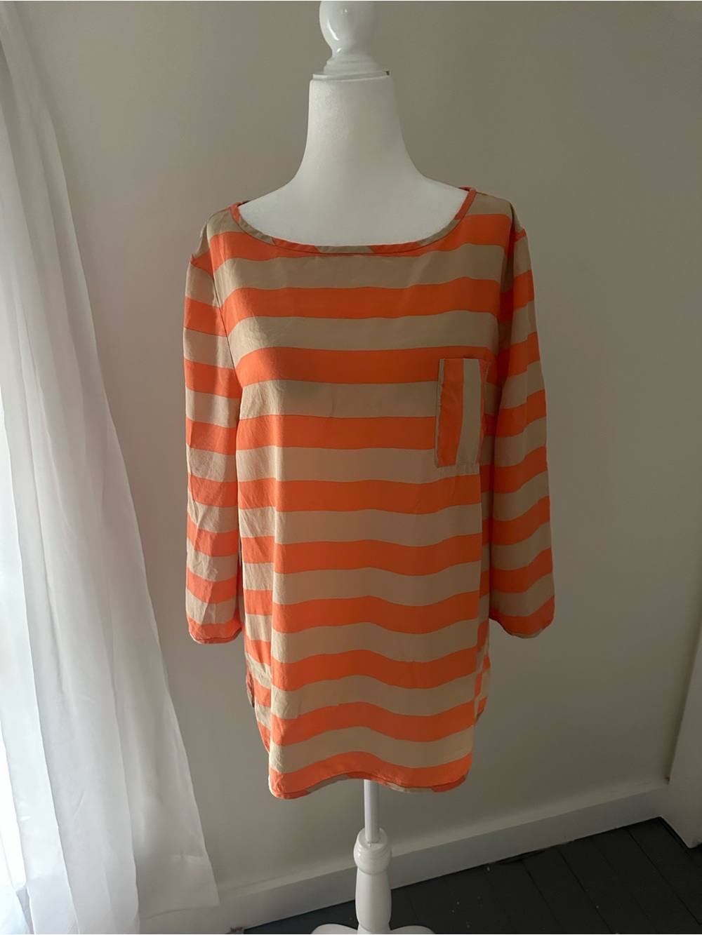 Per Se Orange and Beige Striped Boatneck Tunic